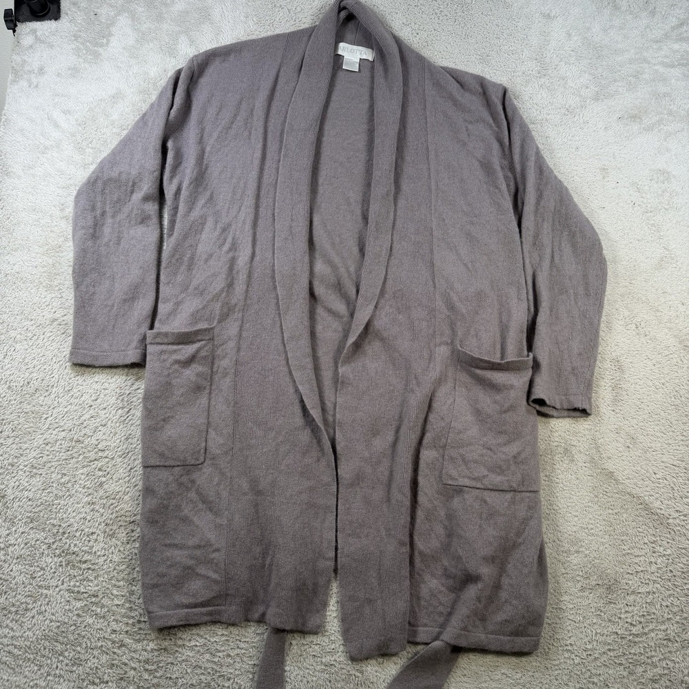 Arlotta Cardigan Sweater Womens M/L Grey 100% Cashmere Open Belted Pockets
